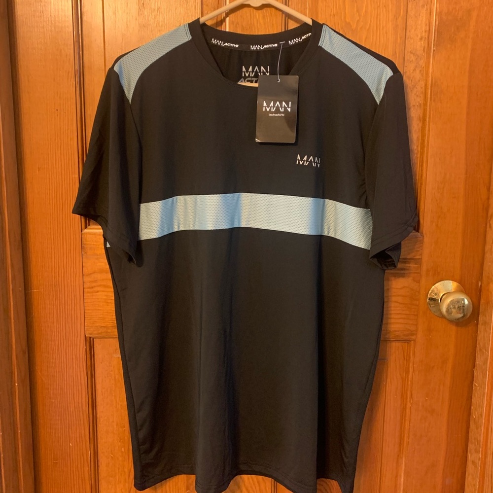 Man Active Mesh Panel Shirt Black- L